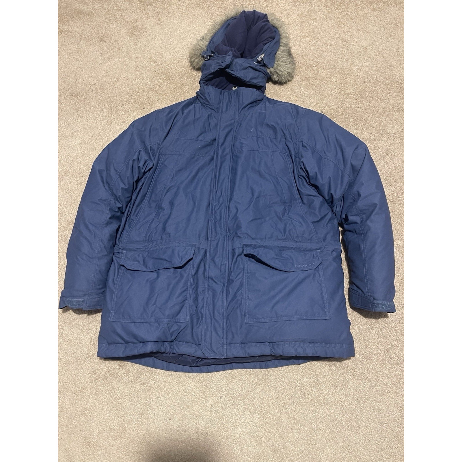 Ll Bean Maine Warden Parka Goretex Goose Down Jacket Faux Fur Men's Large Blue